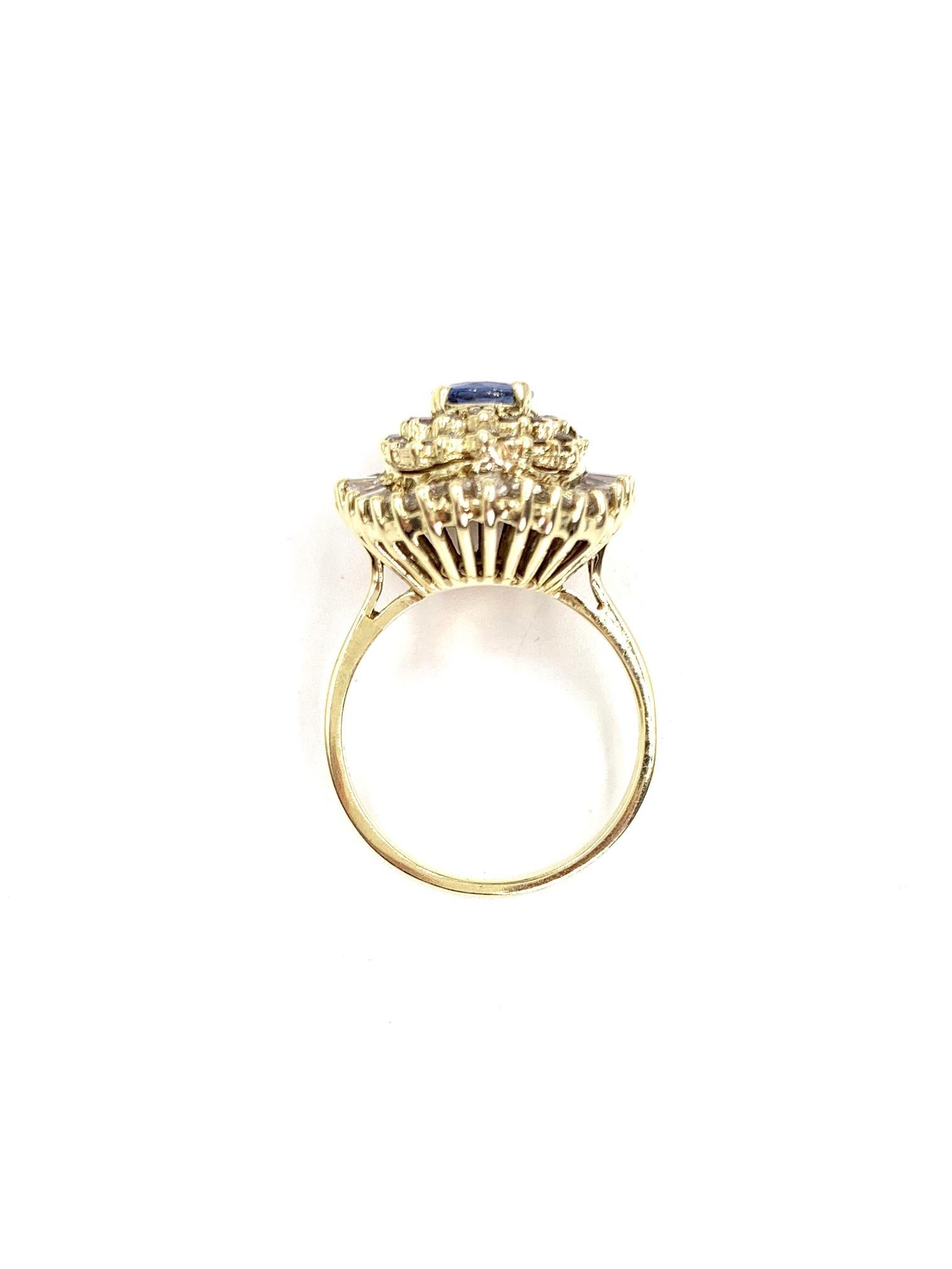 Yellow Gold Blue Sapphire and Diamond Cocktail Ring For Sale 2