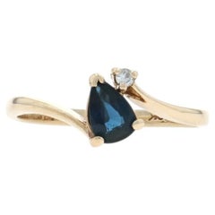Yellow Gold Blue Sapphire Diamond Bypass Ring - 10k Pear .35ctw