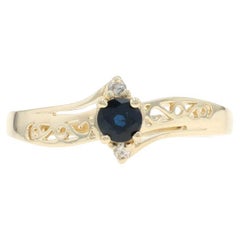 Yellow Gold Blue Sapphire Diamond Bypass Ring - 10k Round .22ctw