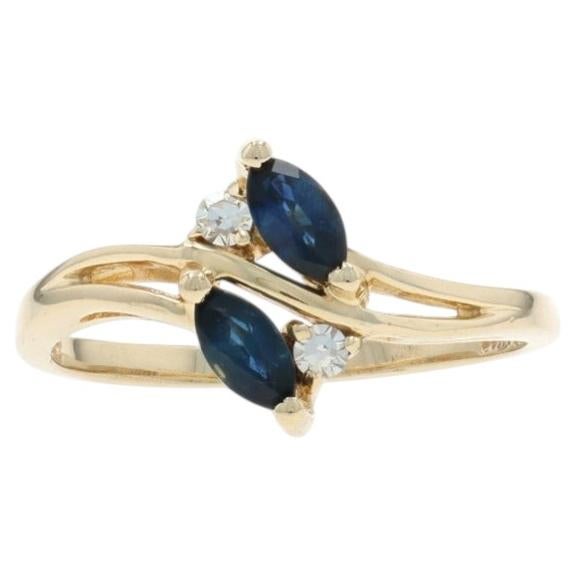 Yellow Gold Blue Sapphire Diamond Bypass Ring - 14k Marquise .34ctw Two-Stone