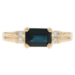 Yellow Gold Blue Sapphire Diamond Ring - 14k Emerald 1.12ctw