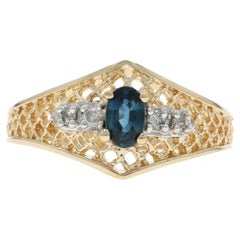 Yellow Gold Blue Sapphire Diamond Ring - 14k Oval