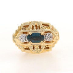 Yellow Gold Blue Sapphire Diamond Slide Charm - 14k Oval .37ctw