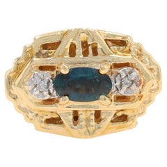 Yellow Gold Blue Sapphire Diamond Slide Charm - 14k Oval .37ctw