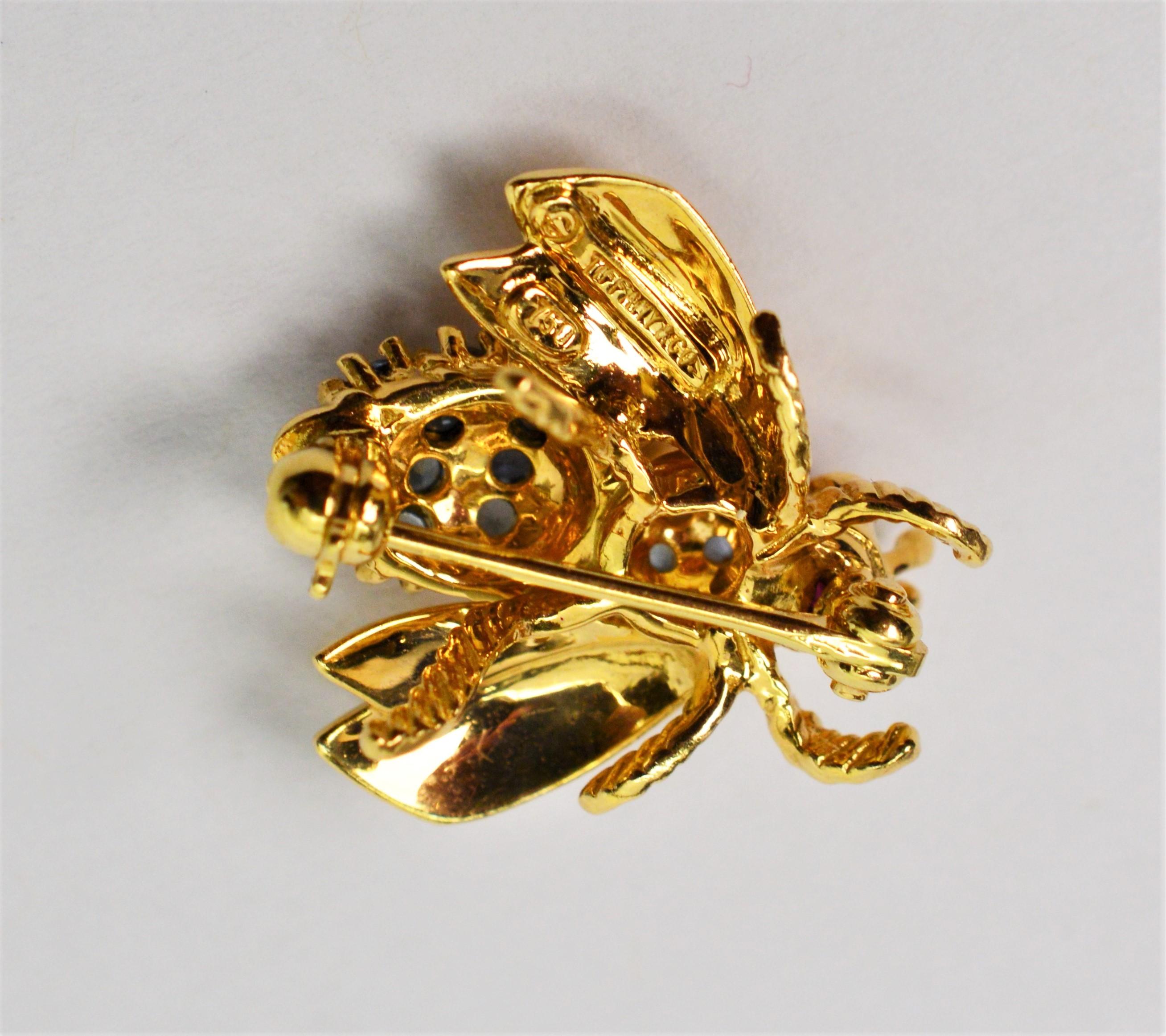 Women's Yellow Gold Blue Sapphire Diamond Tiffany & Co. Bee Pin Brooch