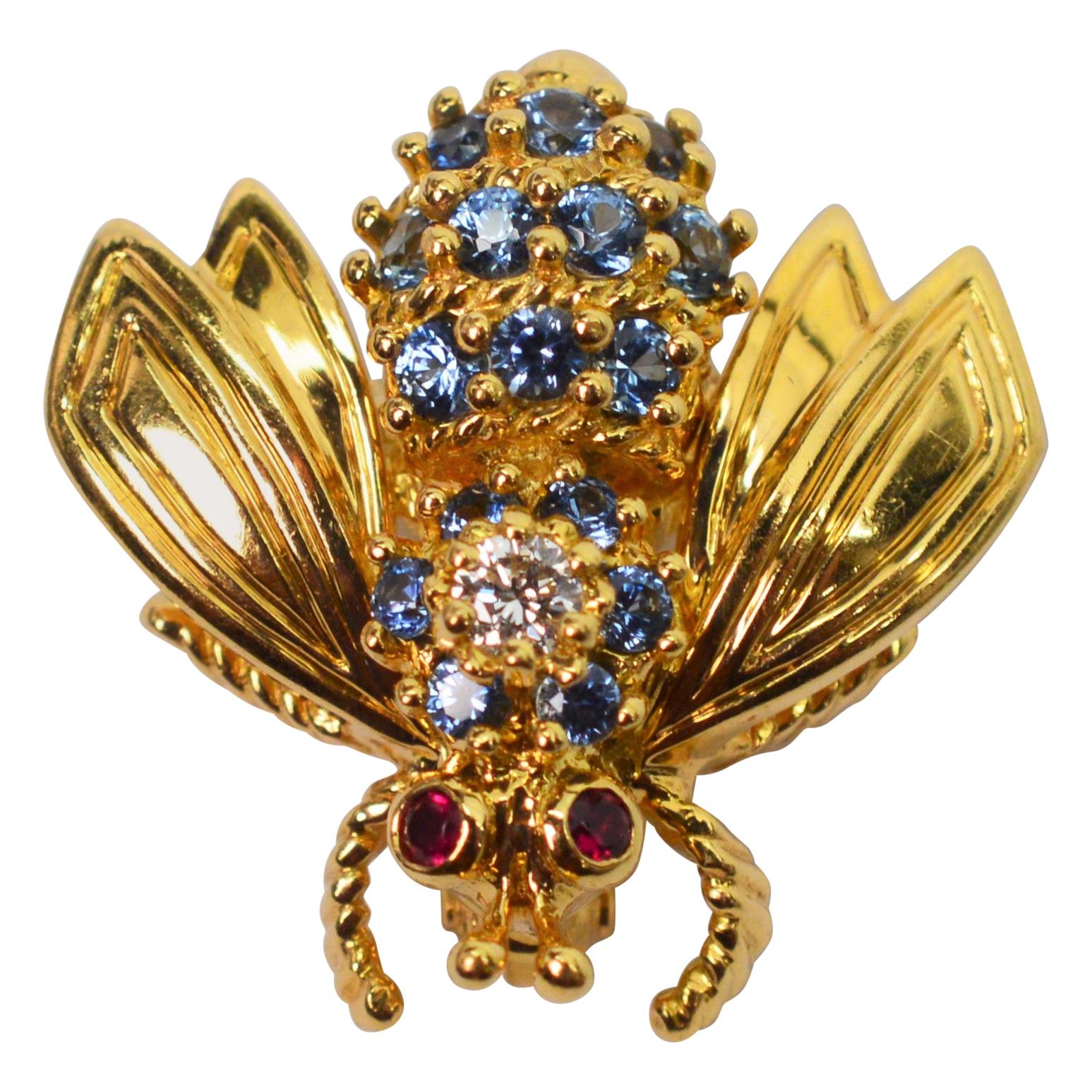 Yellow Gold Blue Sapphire Diamond Tiffany & Co. Bee Pin Brooch