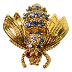 Vintage Yellow Gold Blue Sapphire Diamond Tiffany & Co. Bee Pin Brooch