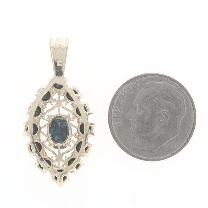 Pendentif Halo en Or Jaune Saphir Bleu - 10k Oval 2.92ctw Excellent état - En vente à Greensboro, NC