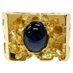 Yellow Gold Blue Sapphire Nugget Ring