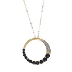 Yellow Gold Blue Sapphire Pendant Necklace 16" - 10k Round Love Graduated