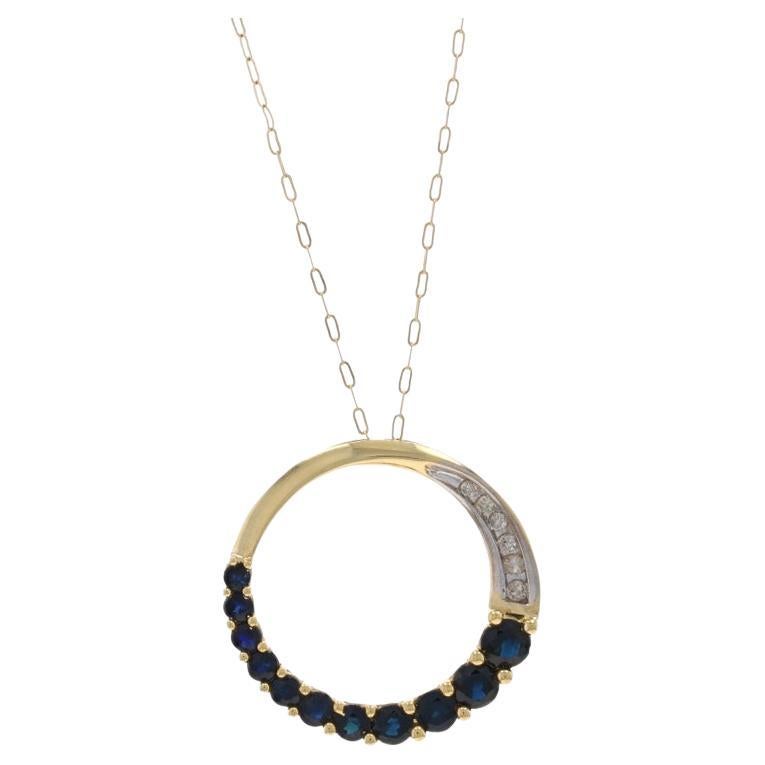 Yellow Gold Blue Sapphire Pendant Necklace 16" - 10k Round Love Graduated in vendita