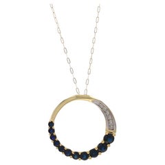 Yellow Gold Blue Sapphire Pendant Necklace 16" - 10k Round Love Graduated