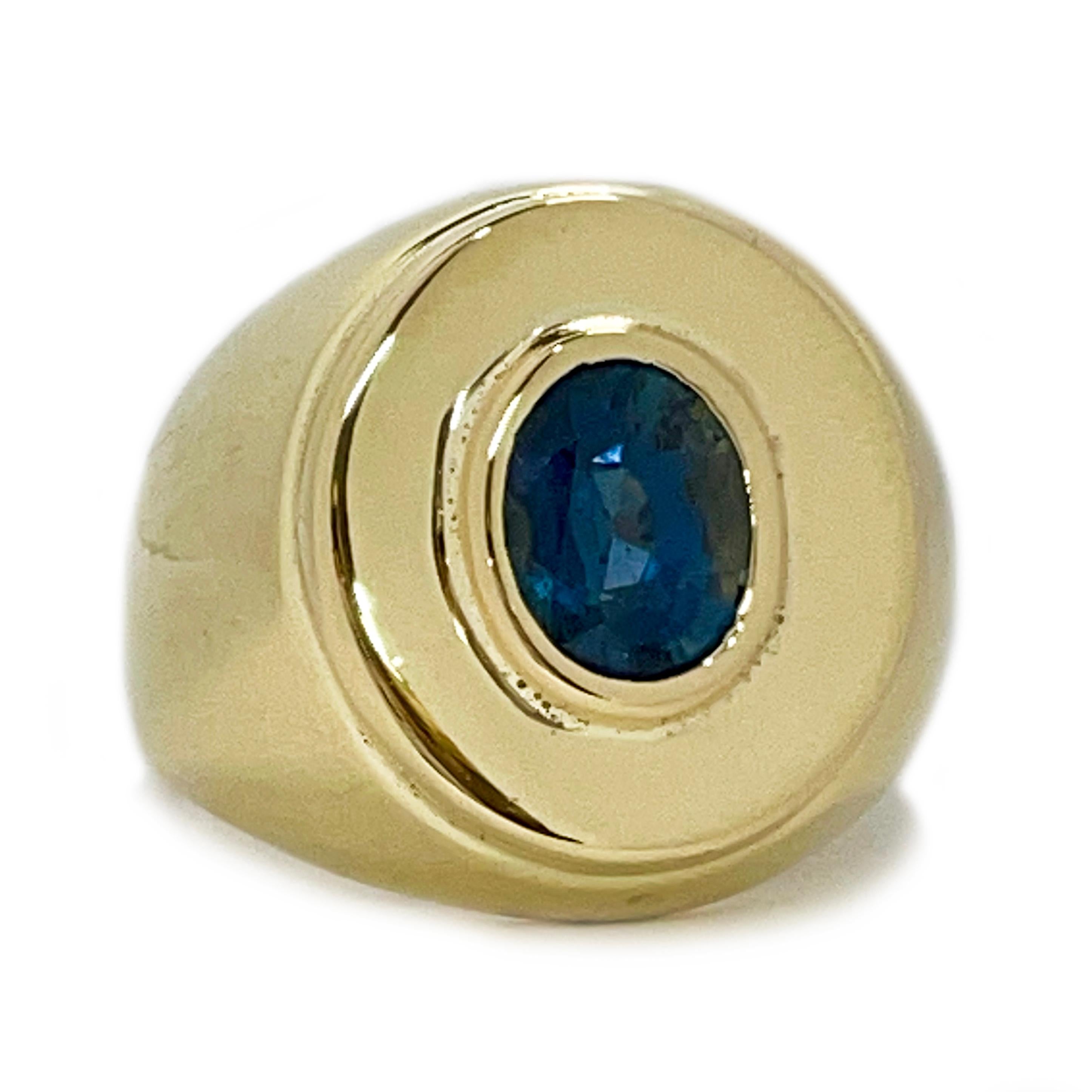 Modern Yellow Gold Blue Sapphire Ring For Sale