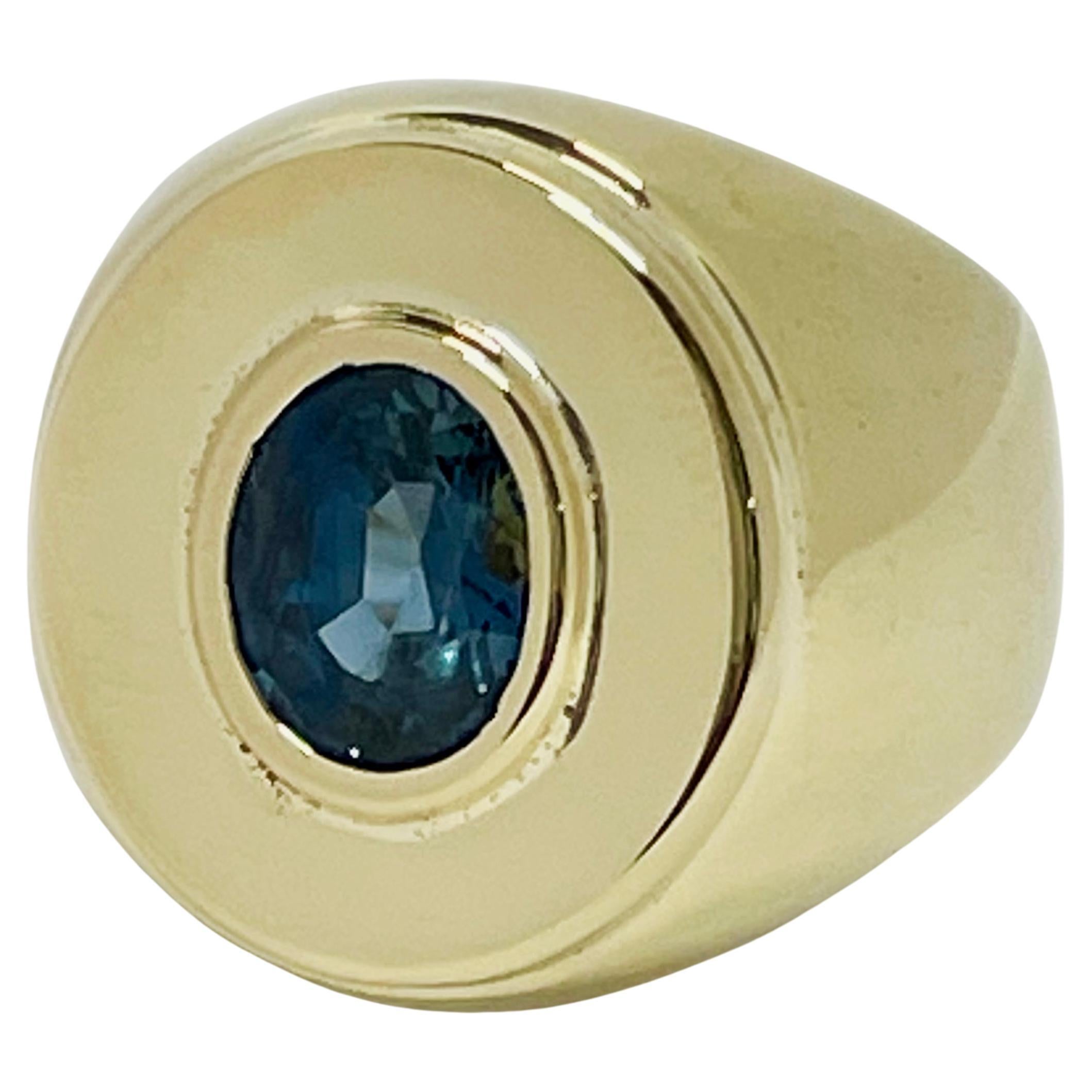Yellow Gold Blue Sapphire Ring For Sale
