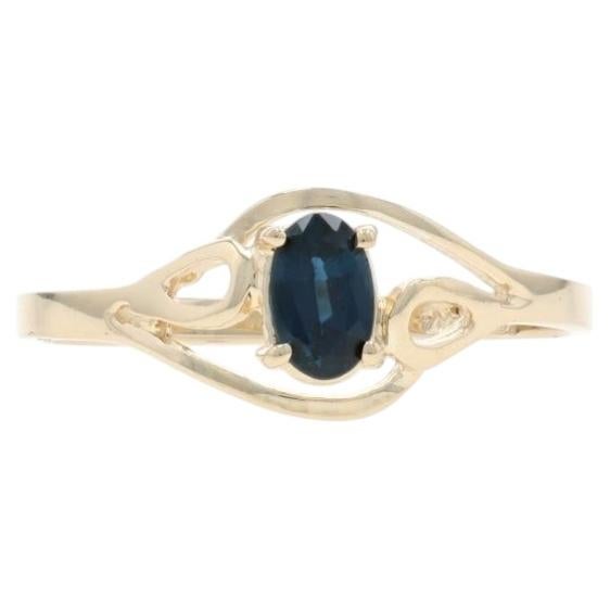 Yellow Gold Blue Sapphire Solitaire Bypass Ring - 10k Oval .26ct
