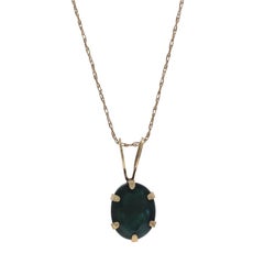 Yellow Gold Blue Sapphire Solitaire Pendant Necklace 21 1/4" - 10k Oval 1.63ct