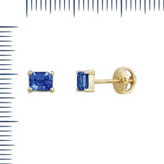 Yellow Gold Blue Sapphire Square Stud Earrings
