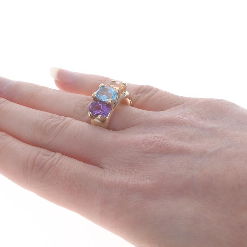 De las mujeres Oro Amarillo Topacio Azul Amatista Citrino Anillo de Tres Piedras - 14k Oval 6.00ctw Sz 8 en venta