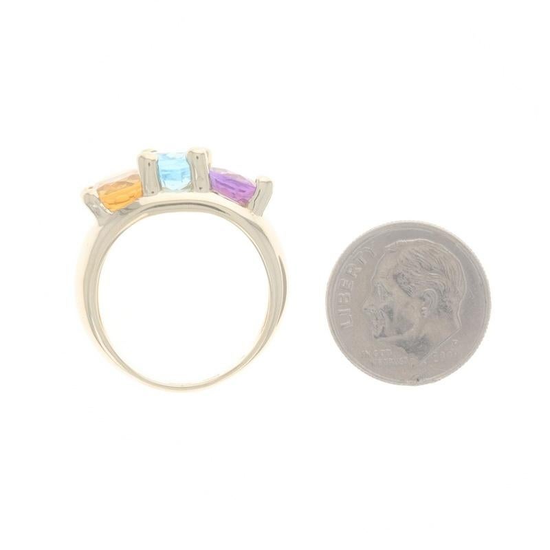 Oro Amarillo Topacio Azul Amatista Citrino Anillo de Tres Piedras - 14k Oval 6.00ctw Sz 8 en venta 1