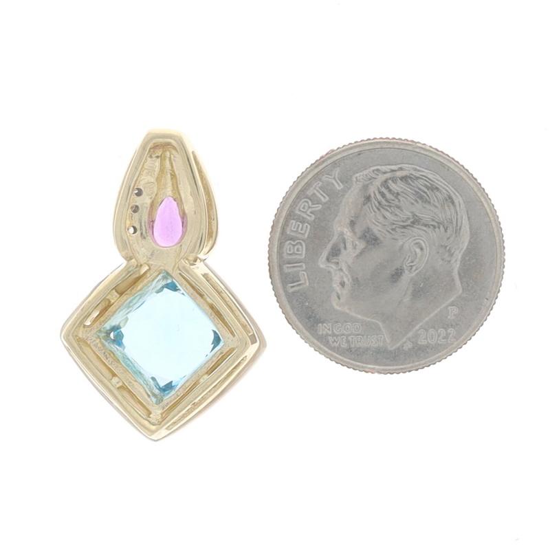 Yellow Gold Blue Topaz Amethyst Mother of Pearl Pendant - 10k Cushion 2.15ctw In Excellent Condition For Sale In Greensboro, NC