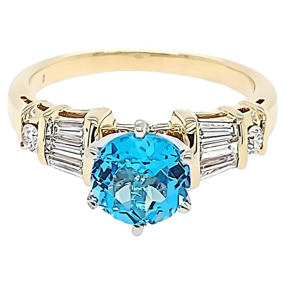 Yellow Gold Blue Topaz and Diamond Ring