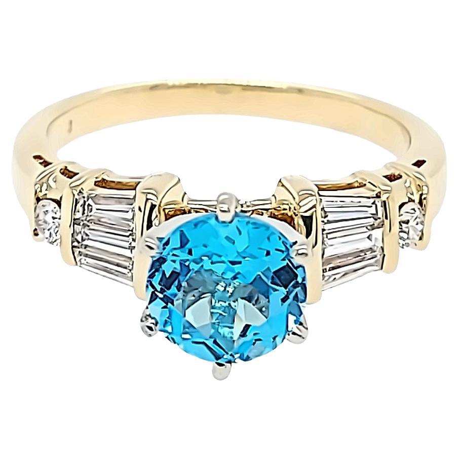 Yellow Gold Blue Topaz and Diamond Ring