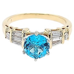 Vintage Yellow Gold Blue Topaz and Diamond Ring