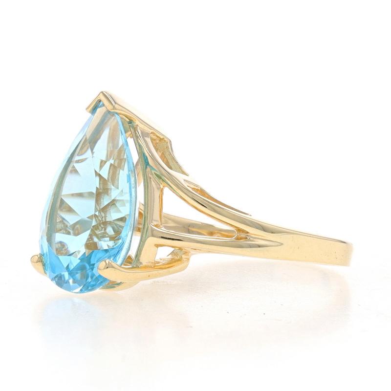 Pear Cut Yellow Gold Blue Topaz Cocktail Solitaire Bypass Ring - 10k Pear 6.40ct For Sale