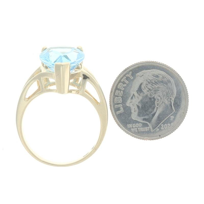 Women's Yellow Gold Blue Topaz Cocktail Solitaire Bypass Ring - 10k Pear 6.40ct For Sale