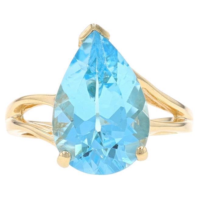 Yellow Gold Blue Topaz Cocktail Solitaire Bypass Ring - 10k Pear 6.40ct