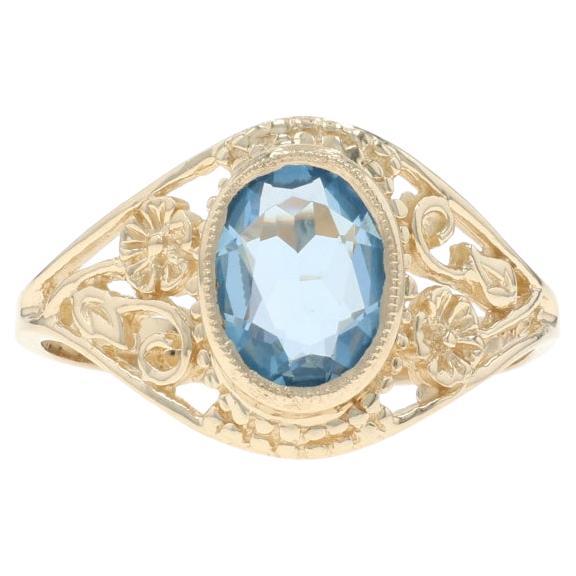 Anello solitario con cocktail di topazio blu in oro giallo - 10k Oval 1.40ct