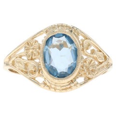 Anello solitario con cocktail di topazio blu in oro giallo - 10k Oval 1.40ct