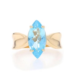 Yellow Gold Blue Topaz Cocktail Solitaire Ring - 14k Marquise 2.50ct