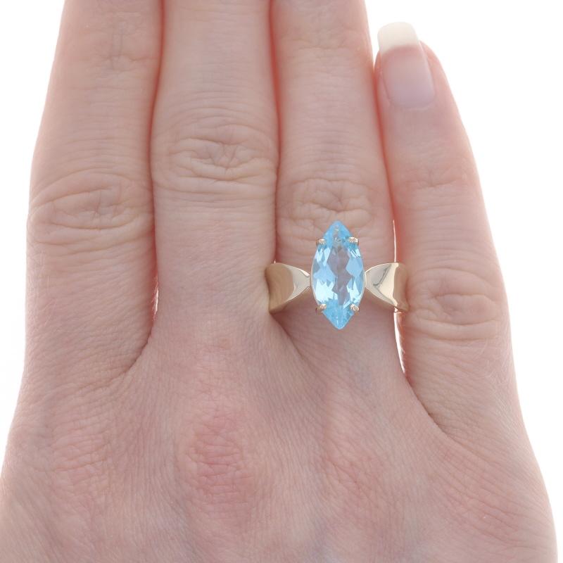 Gelbgold Blauer Topas Cocktail Solitär Ring - 14k Marquise 2,50 Karat (Marquiseschliff) im Angebot