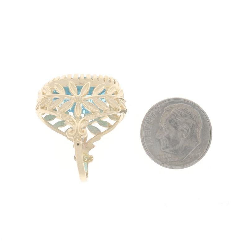 Yellow Gold Blue Topaz Cocktail Solitaire Ring - 14k Oval 13.57ct Leaf Garland For Sale 1