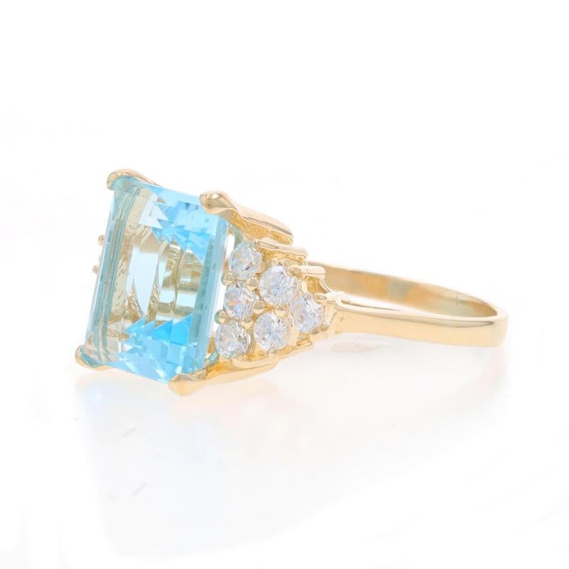 Bague Cocktail Or Jaune Topaze Bleue Zirconias Cubiques - 14k Emeraude 8.72ctw Excellent état - En vente à Greensboro, NC
