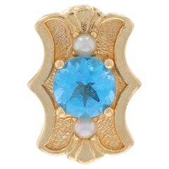 Charm a scorrimento d'epoca in oro giallo con perla coltivata Topazio Blu - 14k Round 1.00ct