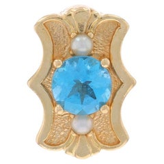 Yellow Gold Blue Topaz Cultured Pearl Vintage Slide Charm - 14k Round 1.00ct