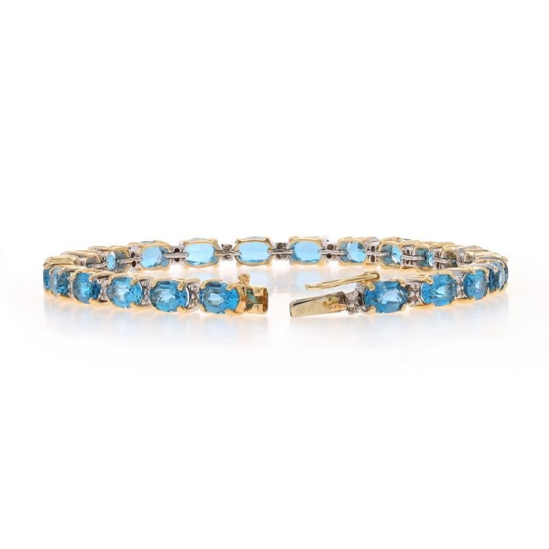 Yellow Gold Blue Topaz & Diamond Bracelet 7