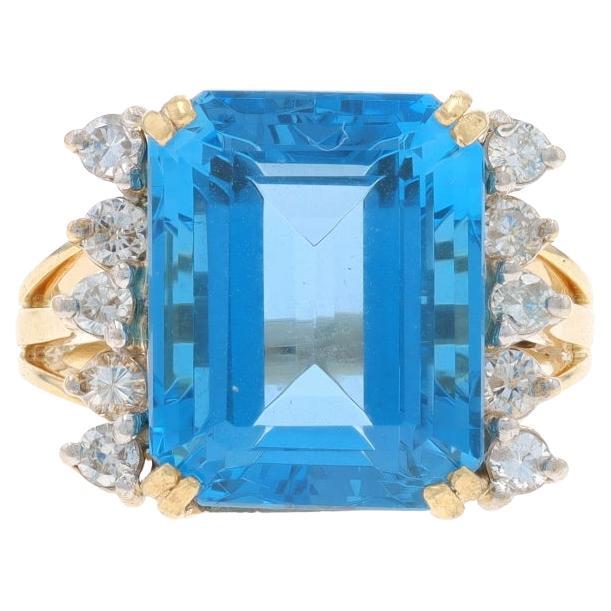 Bague cocktail en or jaune avec topaze bleue et diamant 14k 14.50ctw