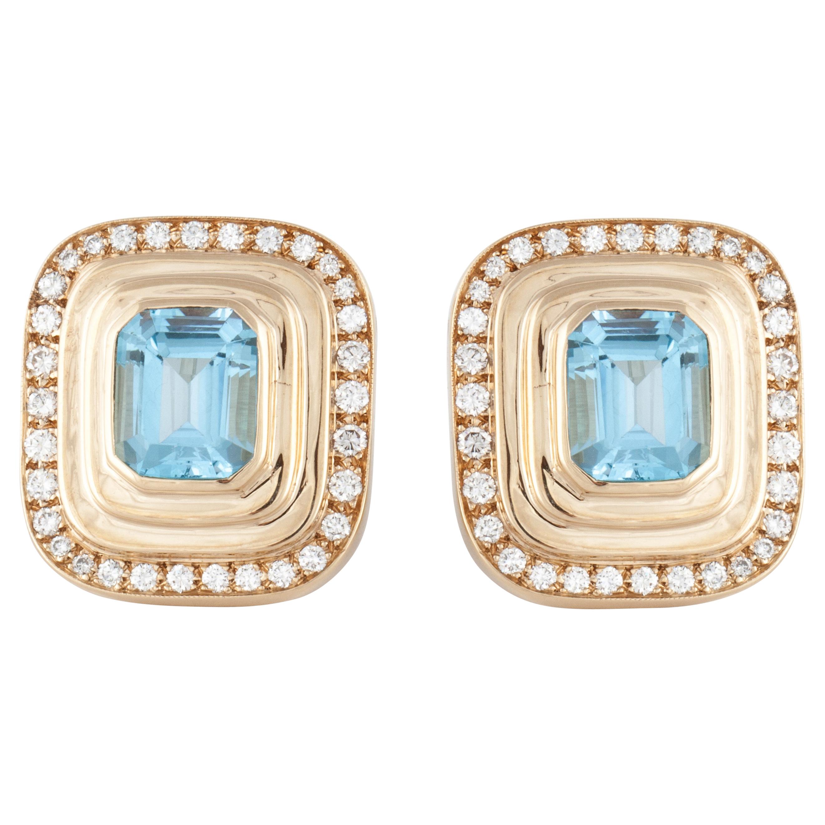 14K Gold Blue Topaz and Diamond Earrings