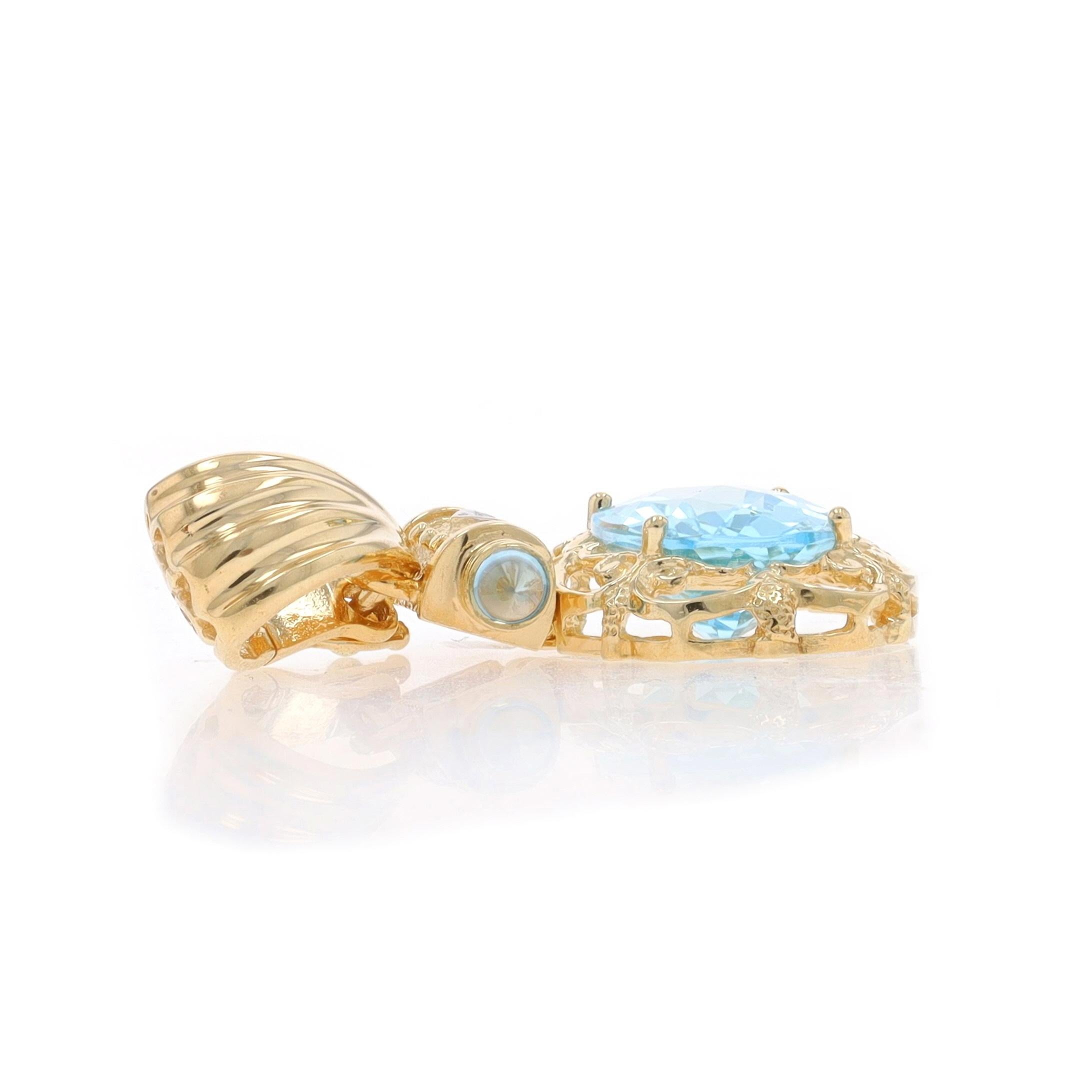 Taille ovale Pendentif en or jaune Topaze bleue et diamant 14k damier ovale 9.15ctw en vente