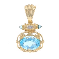 Yellow Gold Blue Topaz & Diamond Enhancer Pendant 14k Oval Checkerboard 9.15ctw