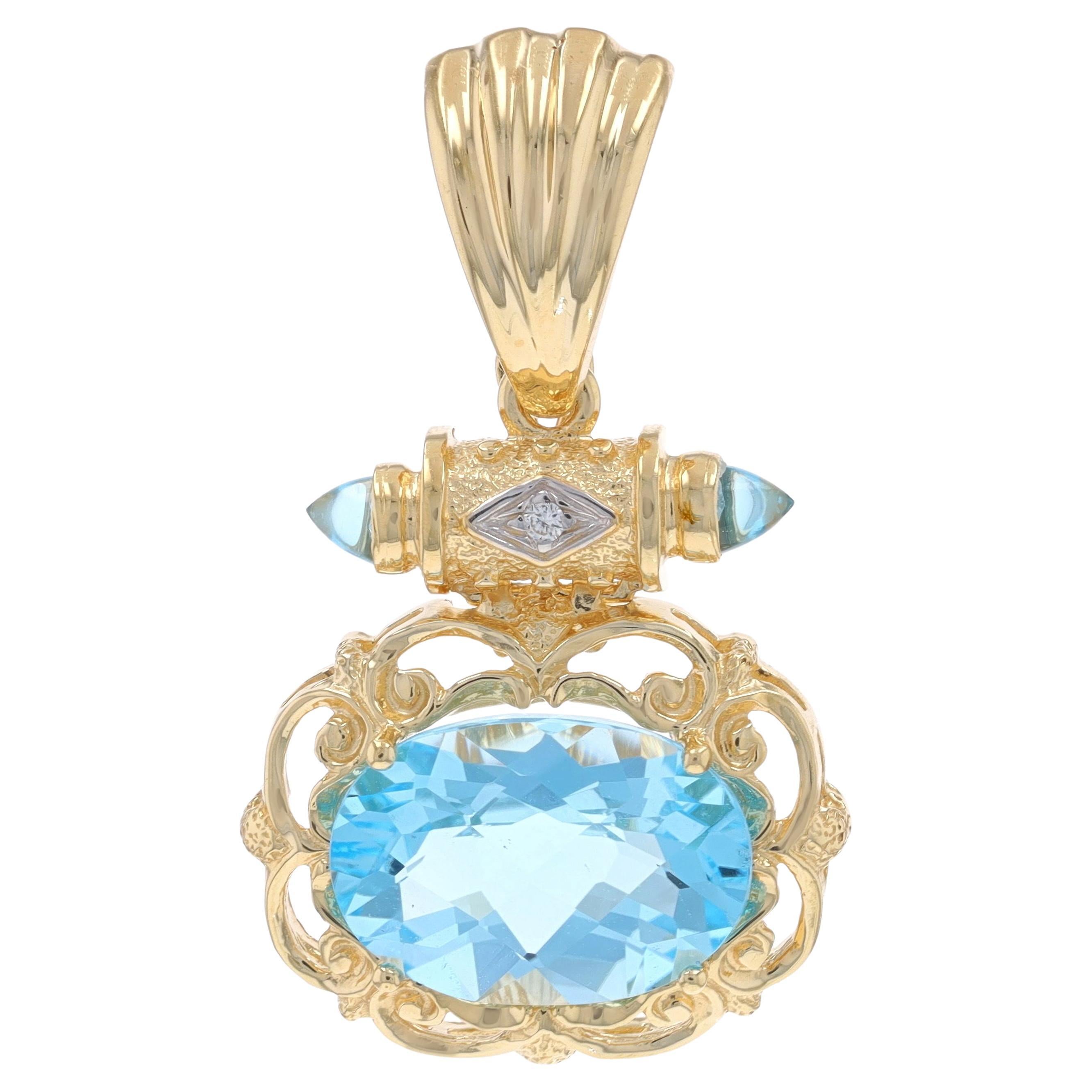 Gelbgold Blauer Topas & Diamant Enhancer Anhänger 14k Oval Checkerboard 9,15ctw im Angebot