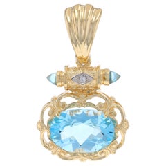 Gelbgold Blauer Topas & Diamant Enhancer Anhänger 14k Oval Checkerboard 9,15ctw