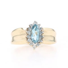 Yellow Gold Blue Topaz Diamond Halo Ring - 10k Marquise .91ctw