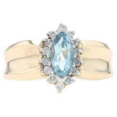 Yellow Gold Blue Topaz Diamond Halo Ring - 10k Marquise .91ctw