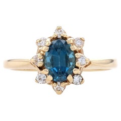 Yellow Gold Blue Topaz & Diamond Halo Ring - 14k Oval 1.26ctw Floral