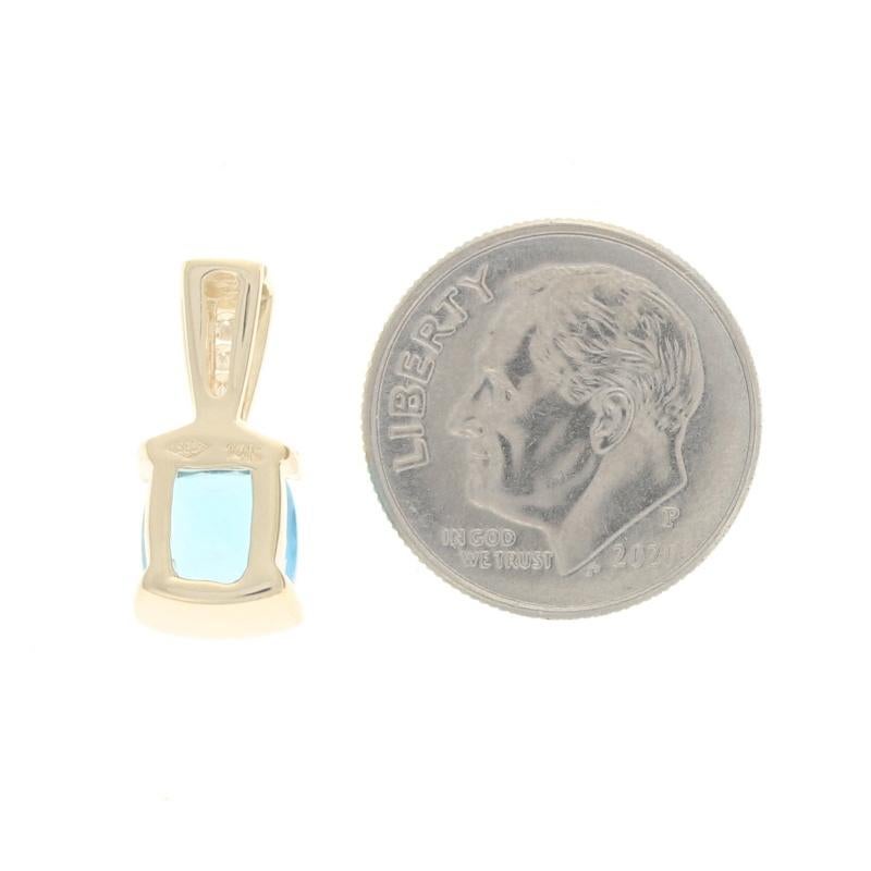 Yellow Gold Blue Topaz & Diamond Pendant - 14k Cushion 1.53ctw In Excellent Condition For Sale In Greensboro, NC