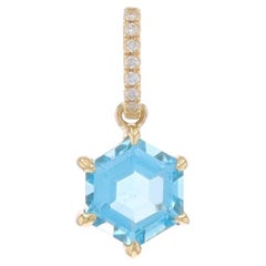 Yellow Gold Blue Topaz & Diamond Pendant - 14k Hexagon 1.12ctw Geometric